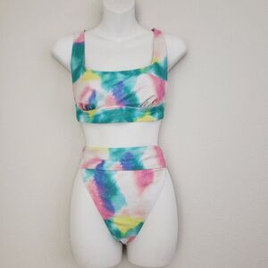 Xhilaration Two Piece Bikini Large Swimsuit Rainbow Tie Dye Beach Summer Pool